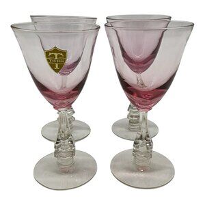 Tiffin Franciscan Wisteria Pink Wine Stemware Set of 4 Vintage Glassware MCM